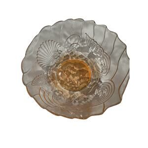 Vintage Coastal Shells Kim Indonesia Orange Depression Glass Candy Trinket Dish